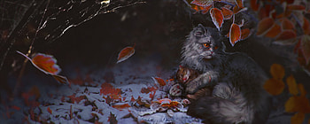 Warriors, kitten, winter, art, anna podedworna, cat, dark, fantasy, mother, autumn, leaf HD wallpaper