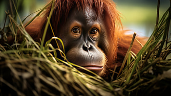 Orangutan in Grass, Animal, Orangutan HD wallpaper