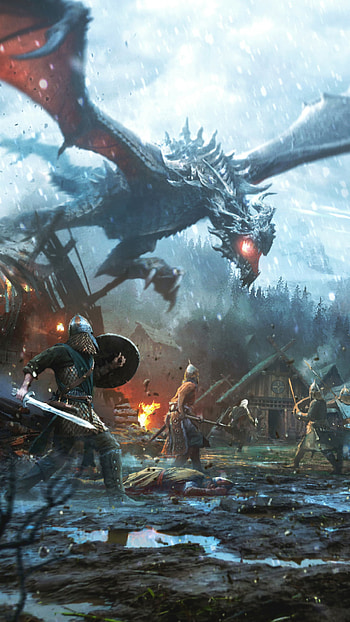 archer, wizard, battle, snowfall, warrior, The Elder Scrolls, The Elder Scrolls V: Skyrim, dragon, fantasy, video game, fantasy warrior HD phone wallpaper