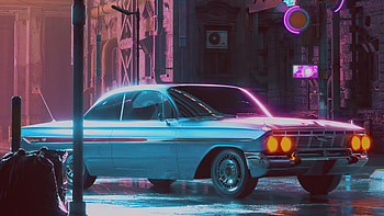 Lonely Night 80s Retro Car , retrowave, artist, artwork, digital-art HD wallpaper