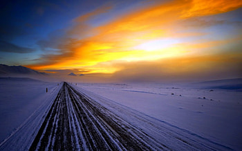 WINTER ROAD, winter, road, snow, sunset HD wallpaper