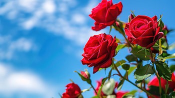Red roses under blue sky, love, romance, red rose, rose HD wallpaper