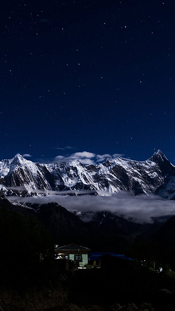 Mountain Snow Dark Winter Sky Star 6 HD phone wallpaper
