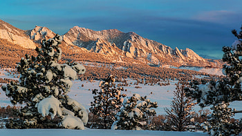 Morning in the mountains, snow, winter, landscape, clouds, trees, sky, forest HD wallpaper