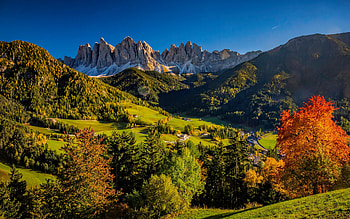 Dolomites, Alps, Funes Valley, evening, sunset, mountain landscape, mountains, rocks, South Tyrol, Santa Maddalena, Italy HD wallpaper