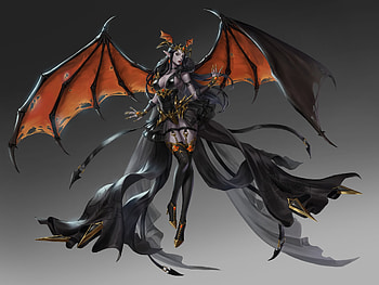 Demoness, wings, fantasy, yo lee, girl, bat, yolee, demon, dark HD wallpaper