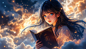 Enchanting Dreams: A Ultra, anime girl, fantasy, girl, book, cloud HD wallpaper