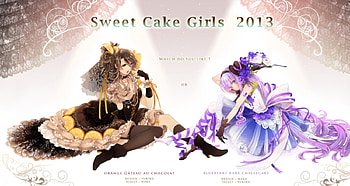 ~The Sweet Cake Girls~, colorful, dresses, ribbons, beautiful, lace, purple, blueberries, brown, anime, oranges, pretty, girls HD wallpaper