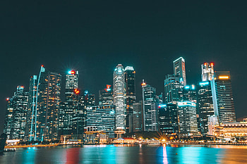 Cities, Building, Shore, Bank, Night City, Skyscrapers HD wallpaper