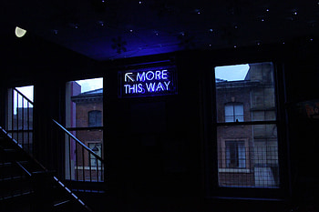 Words, Wall, Neon, Window, Ladder, Stairs, Inscription HD wallpaper