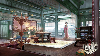 Ancient chinese room, chow kay, room, asian, fantasy, chnese, luminos, girl HD wallpaper
