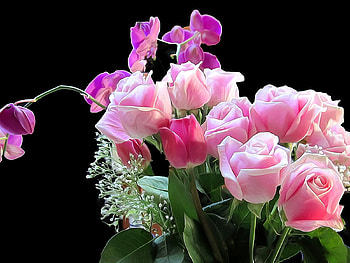 Lovely Bouquet, background, iris, bouquet, roses, nature, flowers HD wallpaper