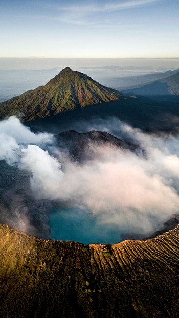Asia, Travel destination, Cloudy mountains, Volcanic landscapes HD phone wallpaper