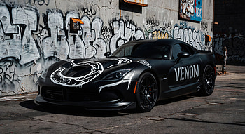 Dodge Viper, Black, Street, Graffiti HD wallpaper