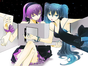Hatsune Miku & Megurine Luka - World's End Dancehall, awesome, nice, door, hatsune, aqua eyes, dancehall, sexy, white, hatsune miku, twintail, hot, girl, singer, aqua, pink hair, anime, pretty, megurine, virtual, bra, blue, luka, black, song, cute, vocaloid, dress, beauty, miku, music, vocaloids, thighhighs, megurine luka, program, beautiful, diva, pink, aqua hair, cool, idol HD wallpaper