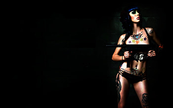 Guns and girl, guns, girl, black, dangerous HD wallpaper