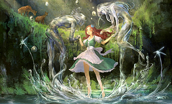 Ninfas, cute, dress, beauty, water, female, sweet, art, girl, beautiful, lake, woman, anime, pretty, nature, lovely, forest HD wallpaper