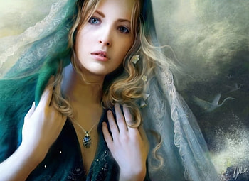Girl, blue, fantasy, face, luminos, bente schlick HD wallpaper
