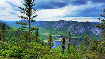 Saguenay Fjord, Quebec, hills, clouds, trees, sky, canada HD wallpaper