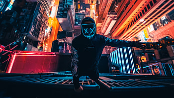 Neon Mask Guy Climbing Building , mask, neon, person, graphy HD wallpaper