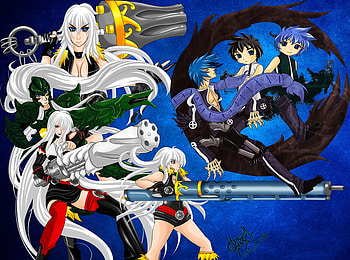 Kurohime and Zero, blue, anime, big, boy, love, girl, little HD wallpaper