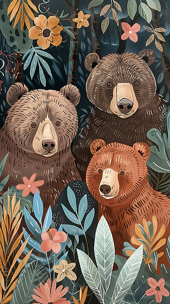 Brown Bear Family Illustration - Nature Themed HD phone wallpaper