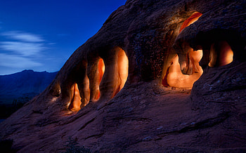 Enlighted Cave, landscape, stone, natural, mountains HD wallpaper