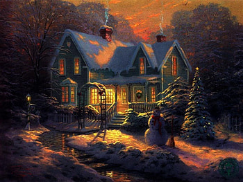 Snowy landscape and cottage, landscape, cottage, snowy, and HD wallpaper