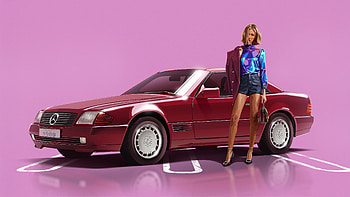 Stunning Geretta With Her 1989 Mercedes Benz Sl, mercedes-benz, girl, car, artist, artwork, art, digital-art HD wallpaper