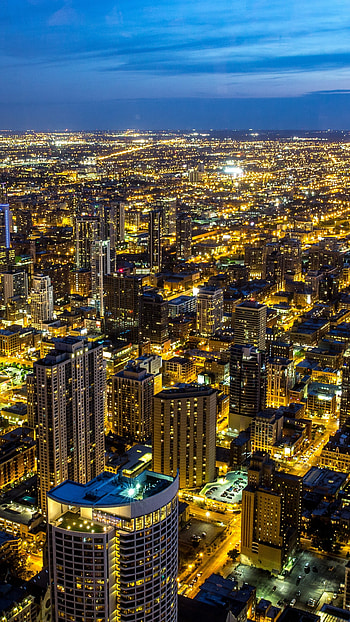 Chicago city skyline, Night cityscape, graphy, Downtown lights HD phone wallpaper