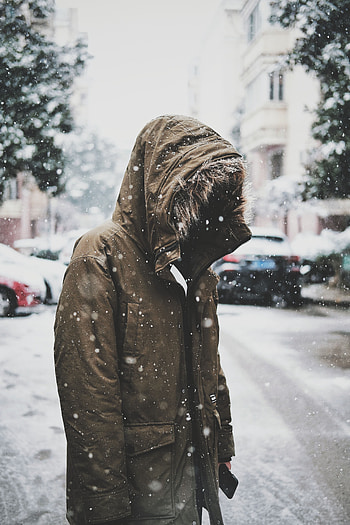 Winter, Snow, Silhouette, Miscellanea, Miscellaneous, Hood, Jacket HD phone wallpaper