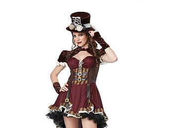 brunette in gorgeous steampunk, sexy, teen, hot, cute, girl HD wallpaper