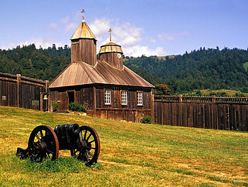 Fort-Ross-chapel-California, chapel, sky, nature, grass, bomb HD wallpaper