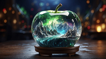 Aurora scene in Crystal apple, aurora borealis, apple, crystal, glow, light HD wallpaper