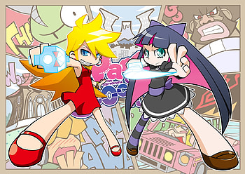 Panty and Stocking , garterbelt, sword, anime, gun, stocking, long hair, panty, bow HD wallpaper