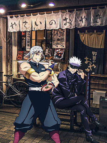 Tengen and Gojo, anime, animeboy, tengenuzui, demonslayer, animebackgrounds, gojosatoru, jujutsukaisen, uzui HD phone wallpaper
