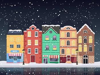 Winter, Houses, Art, Snowfall HD wallpaper