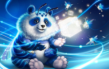 Pandabee and bumblebunnies, blue, frumusete, white, art, gorgeous, cute, superb, fantasy, bee, bumblebunny, luminos, pandabee, creature, diane ozdamar, panda HD wallpaper