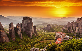 Greece Meteora, Sun, Meteora, land, Greece HD wallpaper