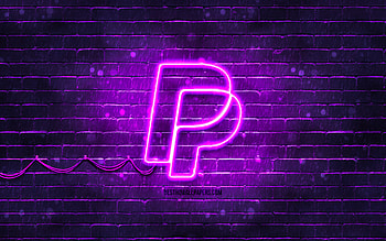 PayPal violet logo, , violet brickwall, PayPal logo, payment systems, PayPal neon logo, PayPal HD wallpaper