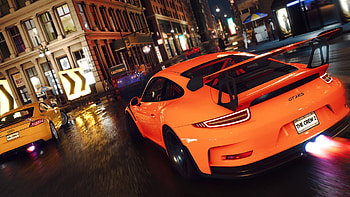Audi TT RS / Porsche 911 GT3 RS, racing, orange car, yellow car, Porsche 911, Porsche, Audi TT Roadster, Audi TT, video game, The Crew 2 HD wallpaper