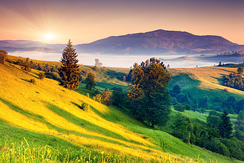 Sunrises And Sunsets Scenery Grass Hill , sunset, sunrise, grass, landscape, nature, mountains HD wallpaper