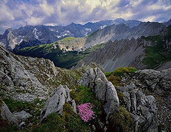 Austrian Alps, clouds, mountains, valley, rock formations HD wallpaper