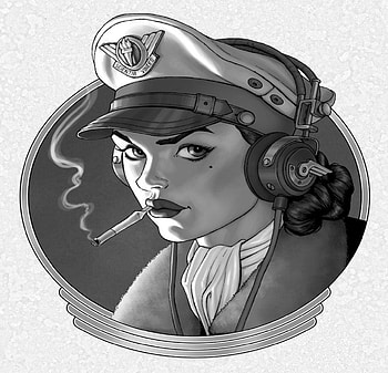 Claudia, heads, girl, woman, retro, lady, black and white, cap, cigarette, art deco HD wallpaper