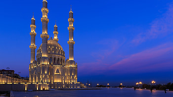 Heydar Mosque in Baku, Night lights capture, Architectural wonder, Captivating HD wallpaper