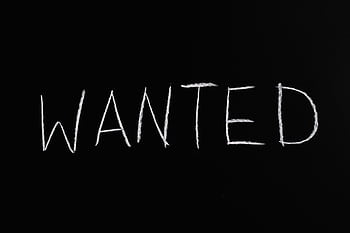 Black chalkboard with 'Wanted' written in white chalk, ideal for hiring or job concept visuals. HD wallpaper