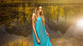 Girl Outdoor Lake Side , dress, outdoor, girls, model, lake HD wallpaper
