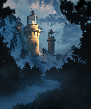 Rivers, Art, Building, Rocks, Branches, Lighthouse HD phone wallpaper