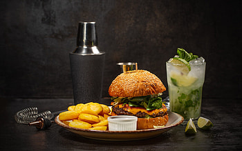 Burger and Fries, burger, fries, food, drink HD wallpaper