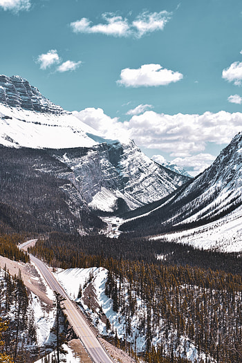 Nature, Trees, Mountains, Snow, Rocks, Road HD phone wallpaper